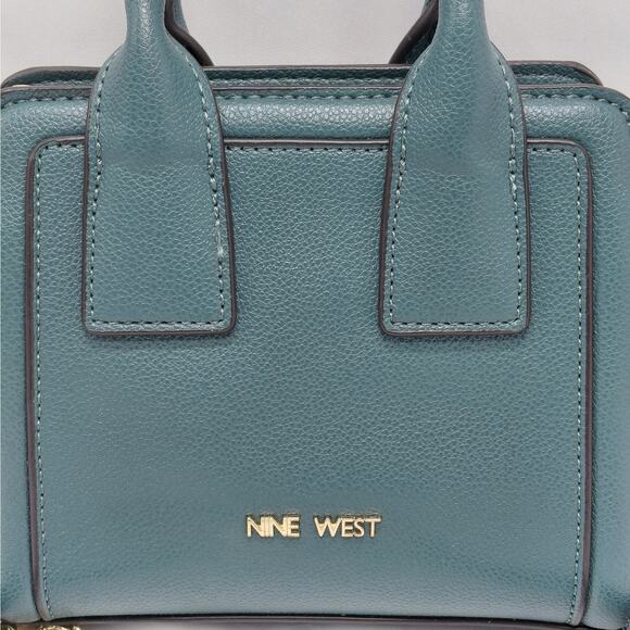 Nine West Women Mini Satchel Crossbody Handbag Teal Green Gold Chain Strap Purse - Picture 3 of 10
